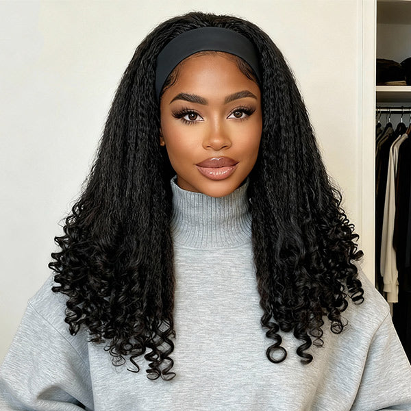Kinky Straight Burmese Curly Headband Wig Glueless Install Human Hair Wig
