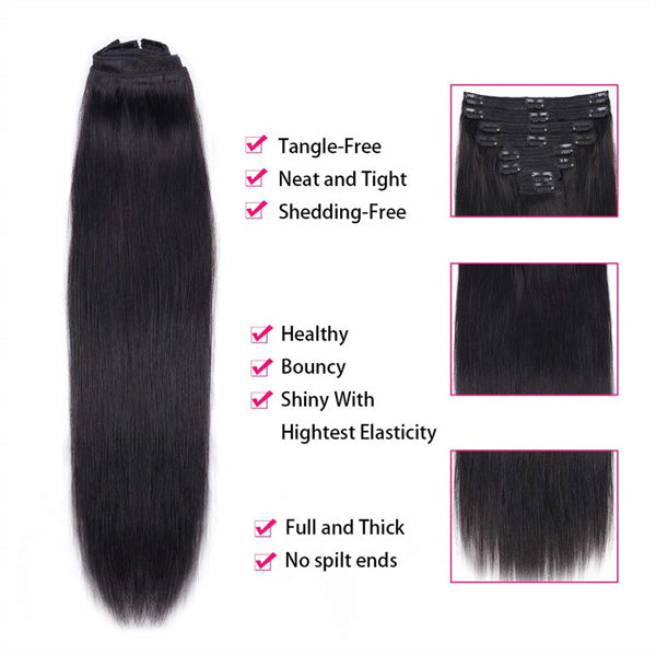 Straight Hair Clip In Extension Human Hair Natural Black Color