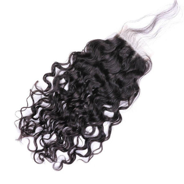 Natural Wave Virgin Human Hair 3 Bundles With 4x4 Lace Closure