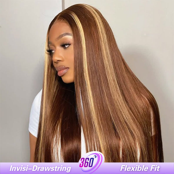 Straight Highlight Ombre 4/27 Wear Go Glueless Wig 360 Pre-cut Lace Wig