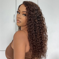 Brown Water Wave 5x5 Closure Lace Glueless Mid Part Long Wig 100% Human Hair