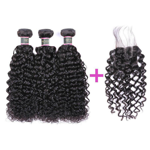 Water Wave Virgin Human Hair 3 Bundles With 4x4 Lace Closure