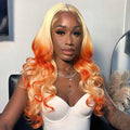 24h Ship Out | Butterfly Cut 613 Blonde & Orange Mixed Color Pre-Styled Layered Body Wave Glueless Wig Pre-cut 7x5 Lace Wear Go Wig