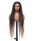 Small & Large Head Size Exclusive - Triangle Base HD Full Lace Human Hair Boho Curls Knotless Boho Box Braided Wig 36"