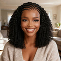 Afro Curly Pre Braided Style Pre Bleached Knots Pre-cut 9x6 Lace Wear Go Glueless Wig With Elastic Drawstring