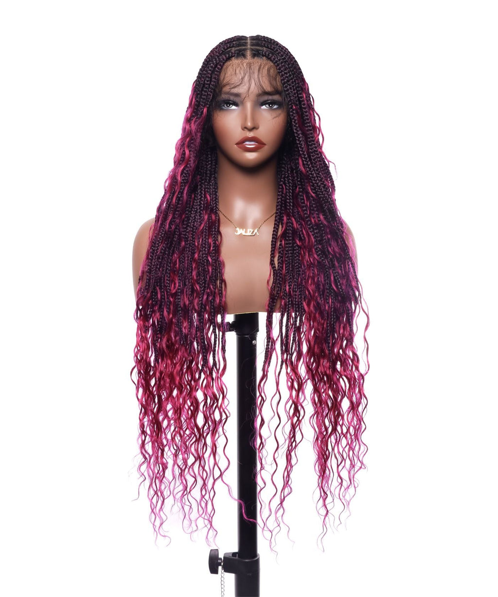 HD Full Lace Human Hair Boho Curls 36" Knotless Boho Box Braided Wig