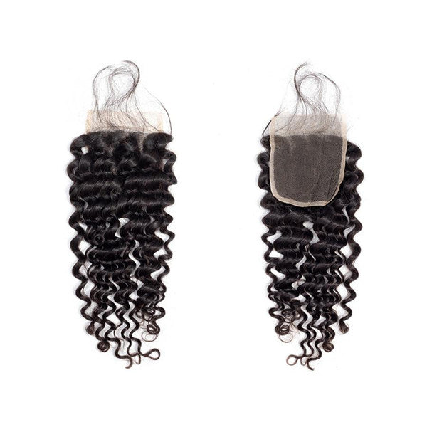Deep Wave Virgin Human Hair 3 Bundles With 4x4 Lace Closure