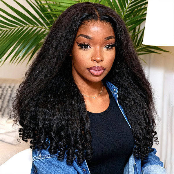 M-Cap Kinky Straight Burmese Curly Pre Cut 9x6 HD Lace Wear Go Glueless Wigs With Drawstring