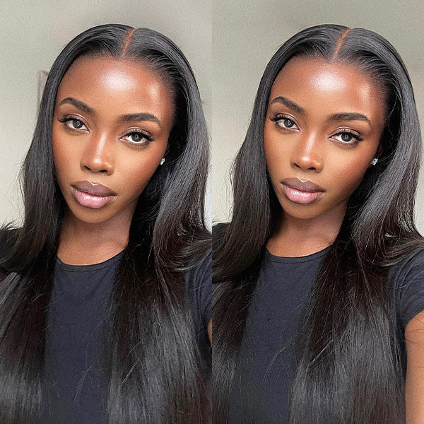 Straight Pre-Bleached Knots Elastic Drawstring Wear Go Glueless Wigs Pre Cut Lace 7x5 HD Lace Closure Wigs