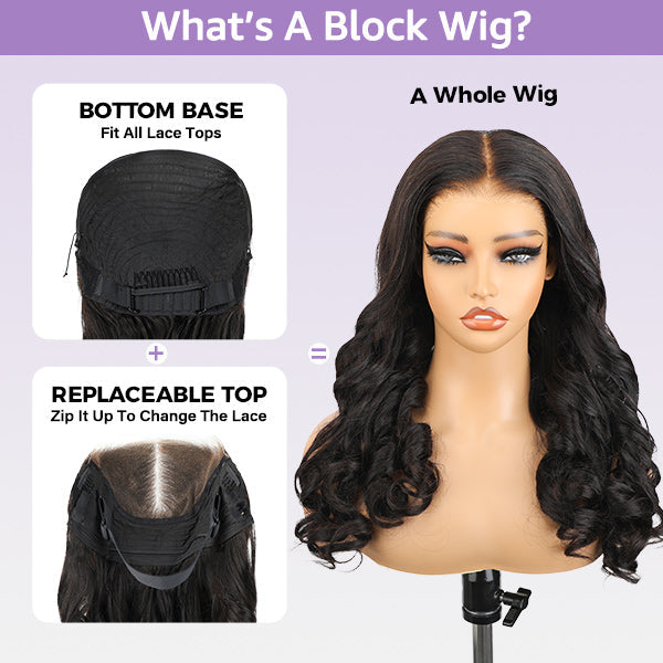 Block Wig Body Wave Bleached Knots Wig With Optional Replaceable Zip Lace Tops