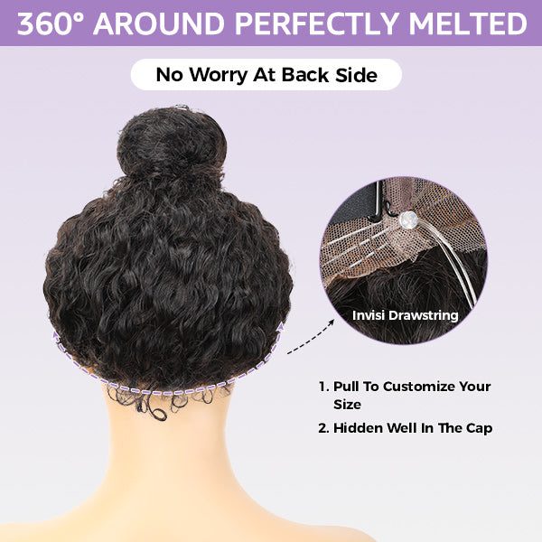 Straight Invisi Drawstring Flexible Fit 360 Glueless Wig Pre-Cut Lace Bleached Knots Wig
