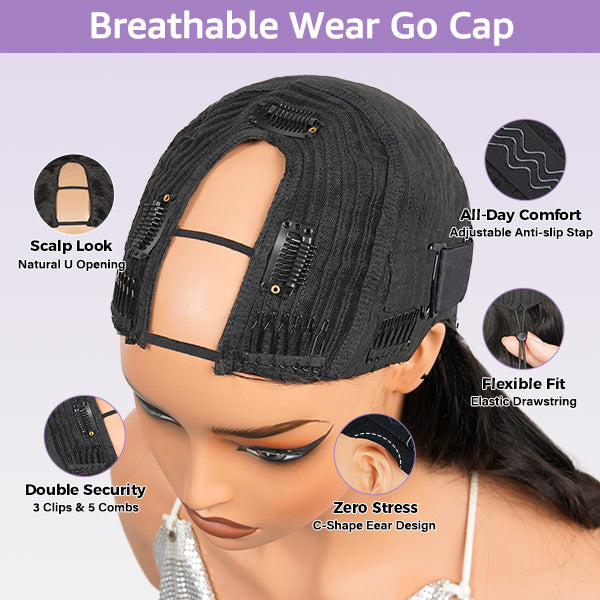 Silky Straight U Part Wig Human Hair Easy Install Wear Go Glueless Wig With Drawstring Cap
