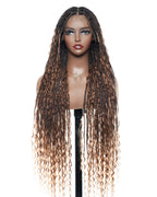 Kiki - 12"-36" Human Hair Deep Wave Curls Pre Bleached Knotless HD Full Lace Boho Box Braided Wig