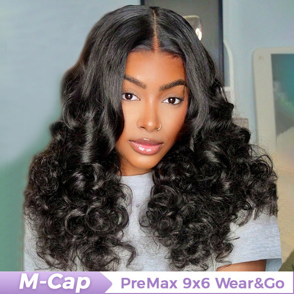 M-Cap Wand Curl Pre Cut 9x6 HD Lace Wear Go Glueless Wigs 100% Human Hair Pre Bleached Tiny Knots