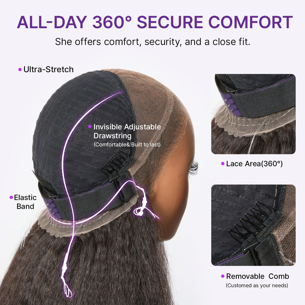 360 HD Lace Free Parting Water Wave Wig Flexi-Fit Invisi Drawstring Cap & Pre-Cut Lace