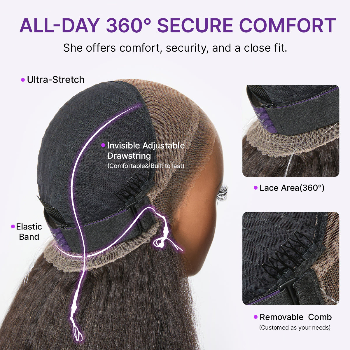 360 HD Lace Free Parting Water Wave Wig Flexi-Fit Invisi Drawstring Cap & Pre-Cut Lace