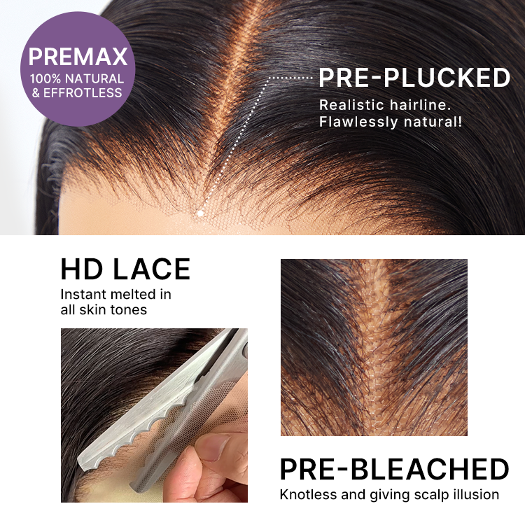 200% Density Deep Wave Glueless 7x6 Closure HD Lace Human Hair Wig Pre-Cut Lace