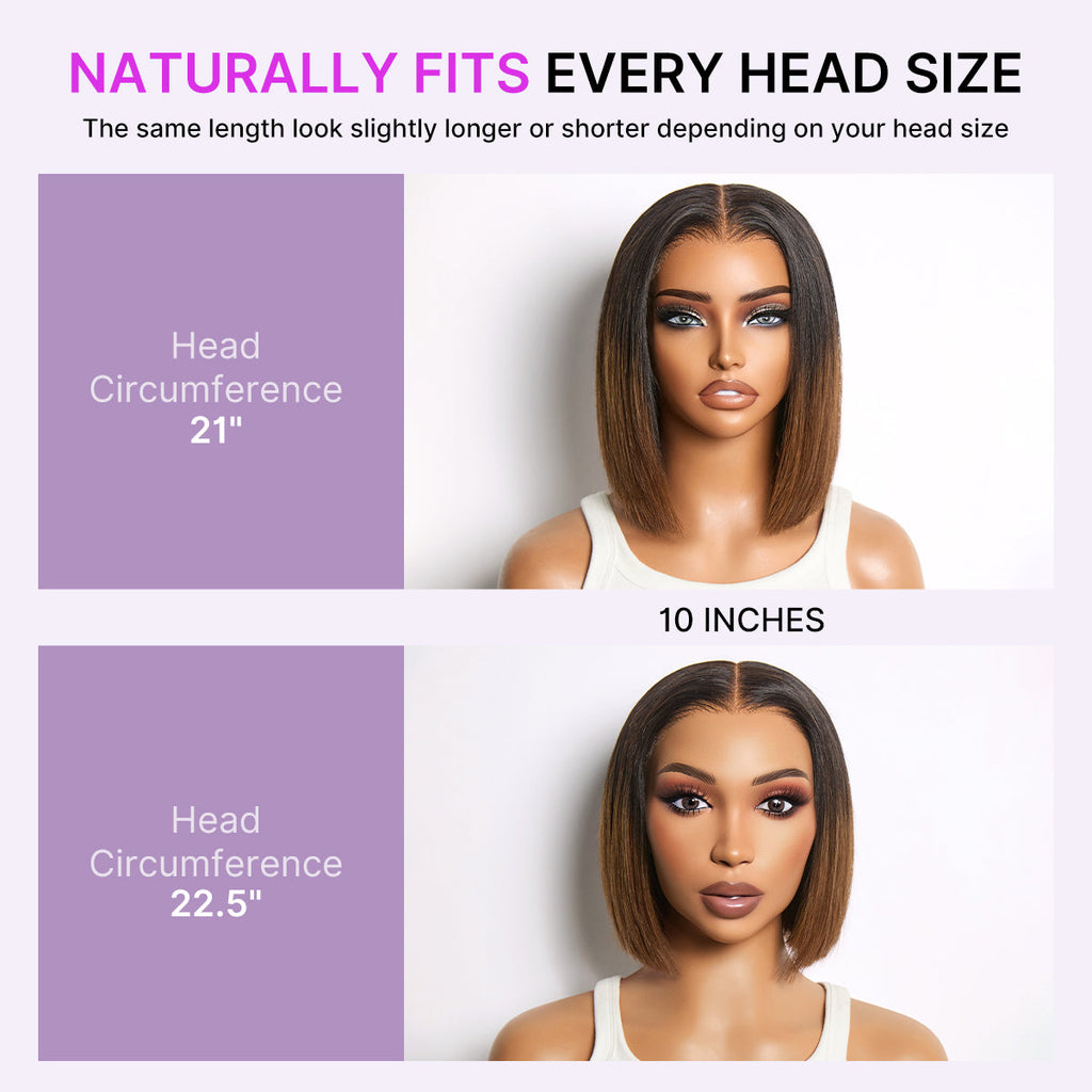 Ombre Brown Silky Blunt Cut Bob Glueless 7x6 Closure HD Lace Wig Pre-Cut Lace