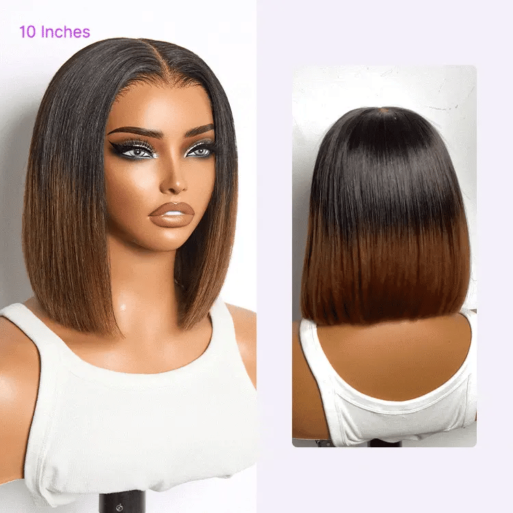 Ombre Brown Silky Blunt Cut Bob Glueless 7x6 Closure HD Lace Wig Pre-Cut Lace