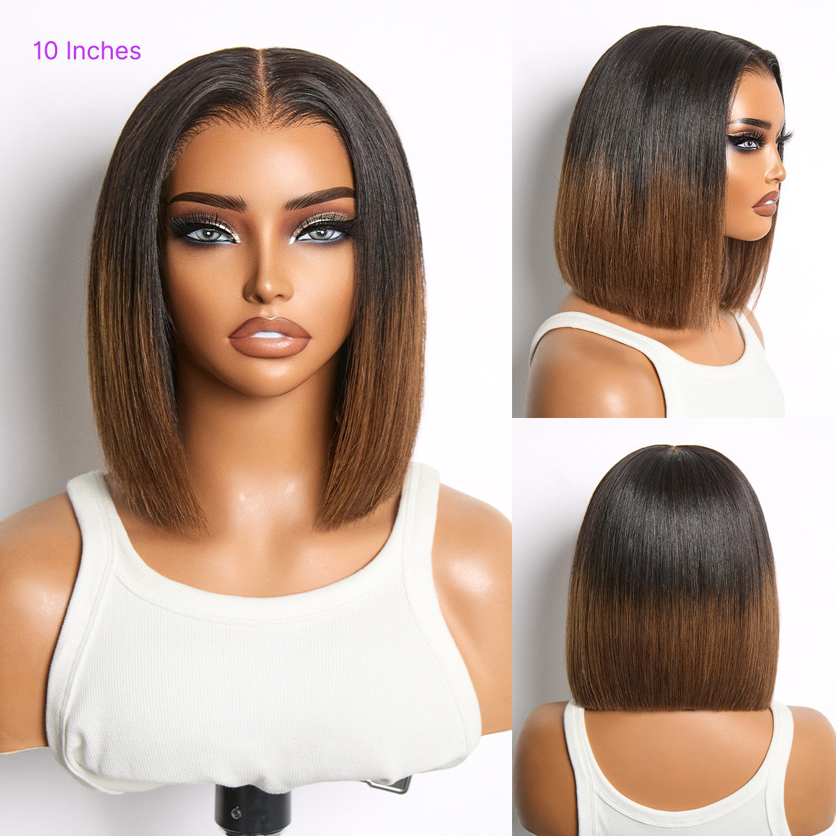 Ombre Brown Silky Blunt Cut Bob Glueless 7x6 Closure HD Lace Wig Pre-Cut Lace