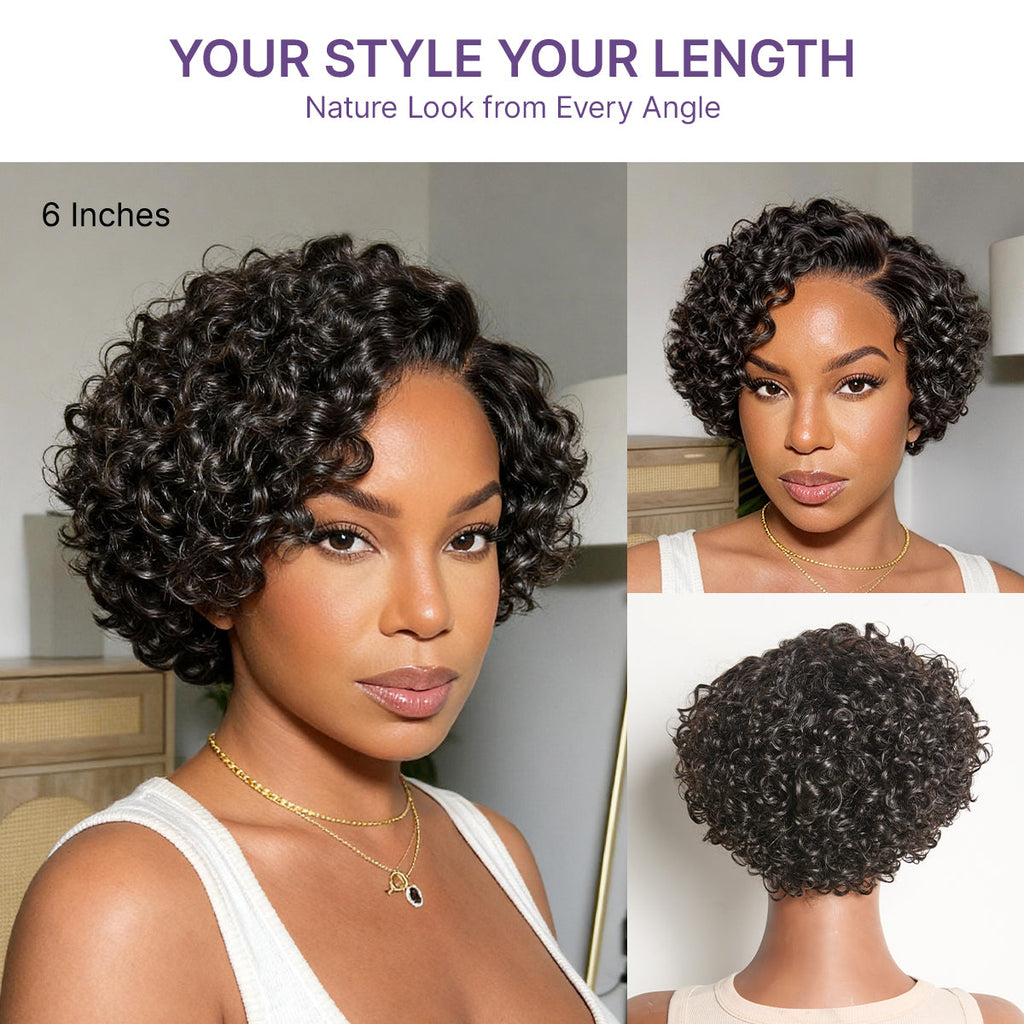 Water Wave Pixie Cut Water Wave Glueless Minimalist HD Lace Short Curly Wig
