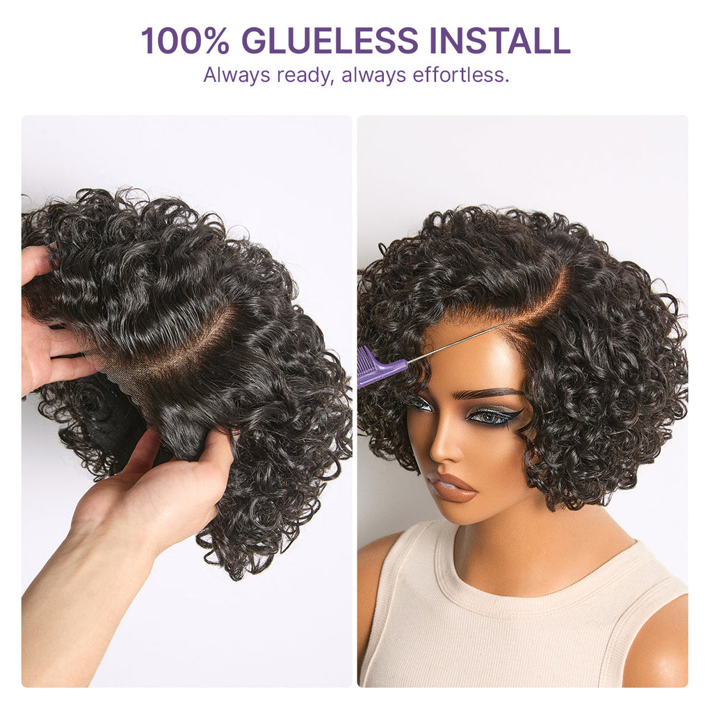 Water Wave Pixie Cut Water Wave Glueless Minimalist HD Lace Short Curly Wig