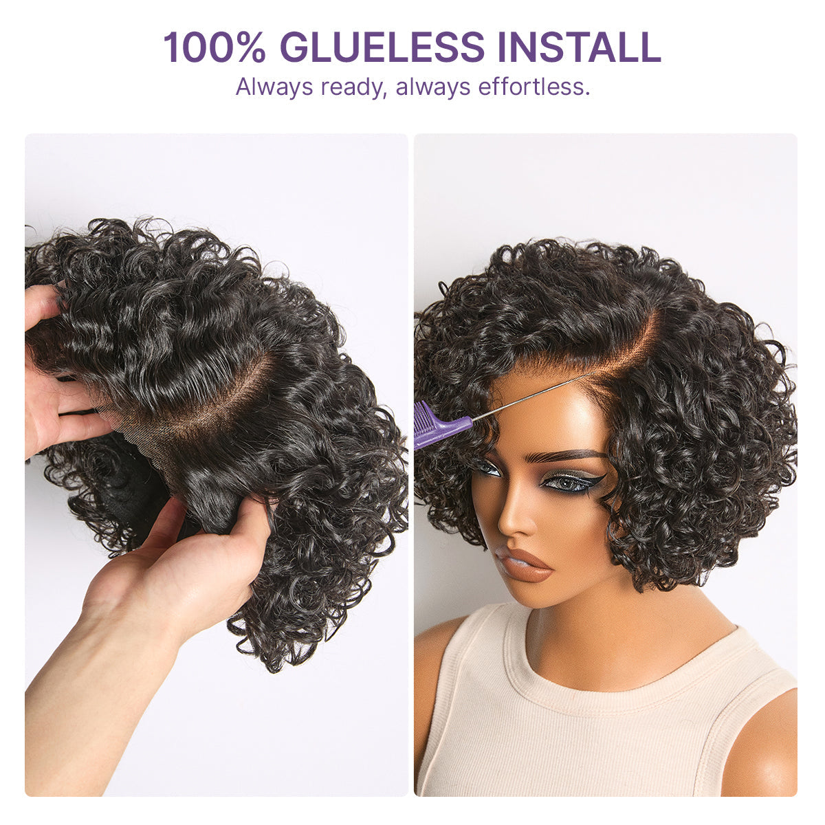 Water Wave Pixie Cut Water Wave Glueless Minimalist HD Lace Short Curly Wig