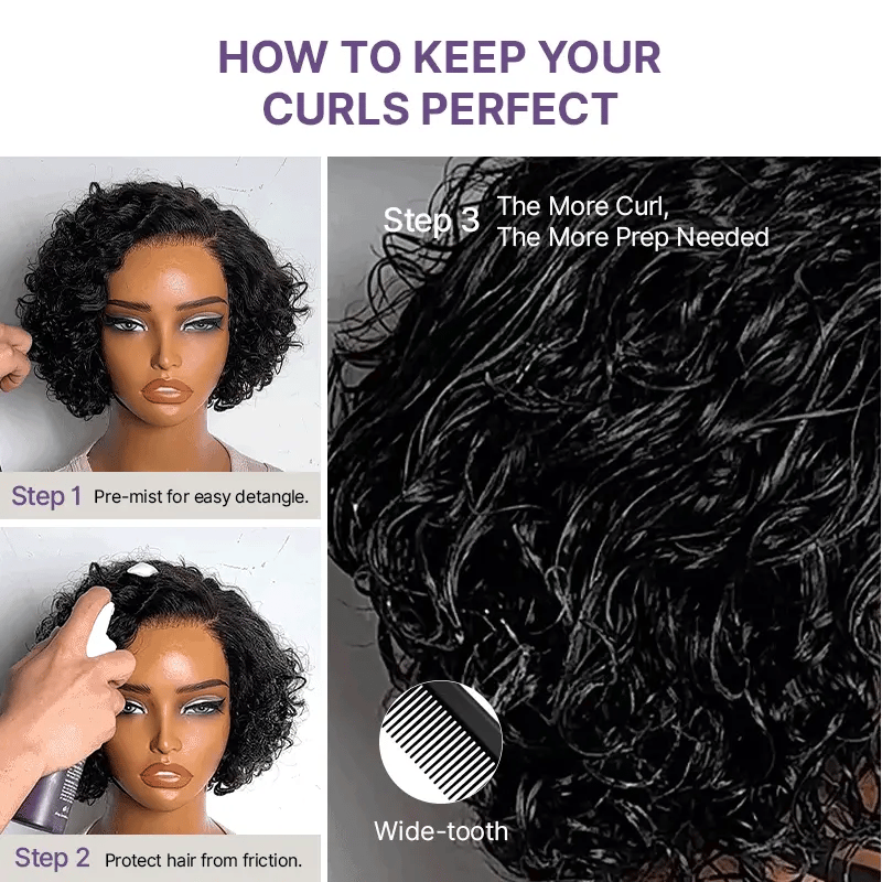 Water Wave Pixie Cut Water Wave Glueless Minimalist HD Lace Short Curly Wig