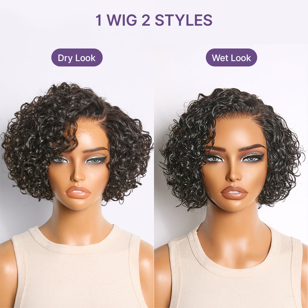 Water Wave Pixie Cut Water Wave Glueless Minimalist HD Lace Short Curly Wig