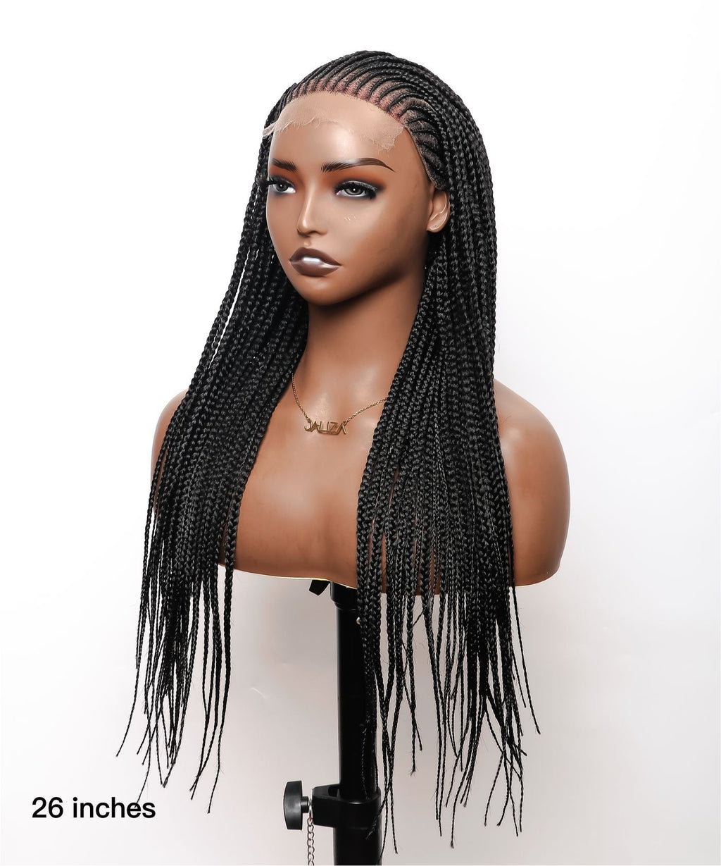 HD Lace Cornrow Box Braided Wig 26" Full Hand-tied 90 Strands - No Baby Hair