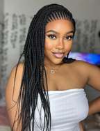HD Lace Cornrow Box Braided Wig 26" Full Hand-tied 90 Strands - No Baby Hair
