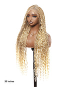 613 Color Square Base Human Hair Boho Curls Full Lace Knotless Boho Box Braided Wig 36" 86 Strands