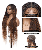 HD Full Lace Human Hair Boho Curls 36" Knotless Boho Box Braided Wig