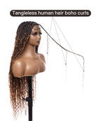 HD Full Lace Human Hair Boho Curls 36" Knotless Boho Box Braided Wig