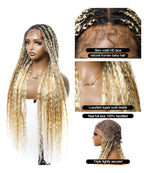 Human Hair Super Boho Color #27/613 Pre Bleached Human Hair Lace Knotless Boho Box Braided Wig Full-dense 100 Strands