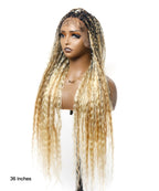 Human Hair Super Boho Color #27/613 Pre Bleached Human Hair Lace Knotless Boho Box Braided Wig Full-dense 100 Strands