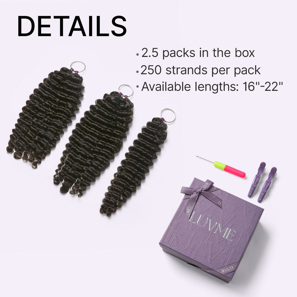Pre-Separated Feather Crochet Human Hair Extensions Deep Wave / Kinky Straight Protective Style
