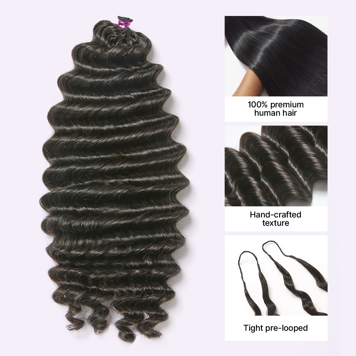 Pre-Separated Feather Crochet Human Hair Extensions Deep Wave / Kinky Straight Protective Style