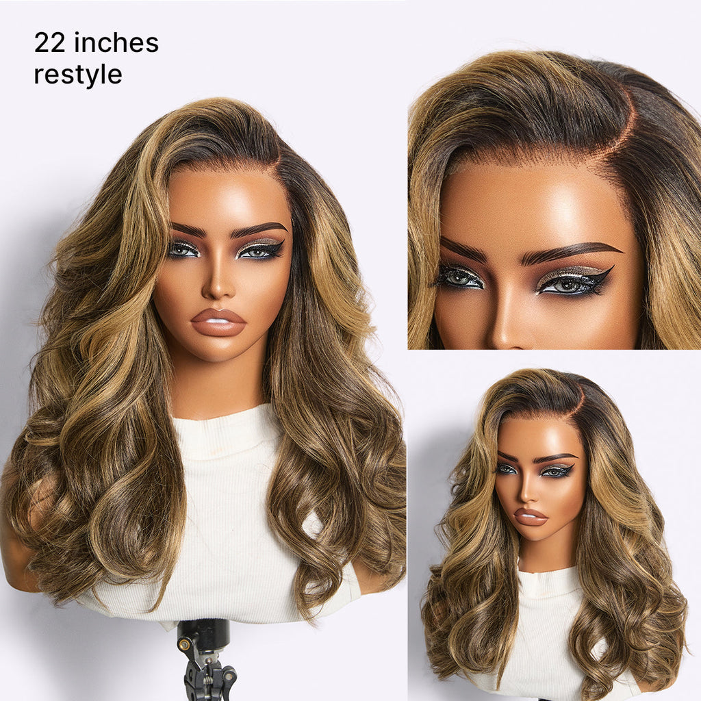 180% Density Blonde Highlight Butterfly Cut Layered Light Yaki Straight Glueless 7x6 Closure HD Lace Wig Pre-Cut Lace