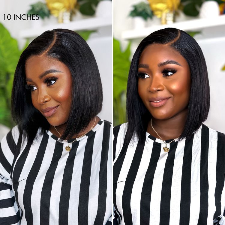2 for $159.9 | 10 Inches Brown Highlight Water Wave Minimalist Lace Wig + 10 Inches Blunt Cut Glueless Minimalist HD Bob Wig No Code Needed