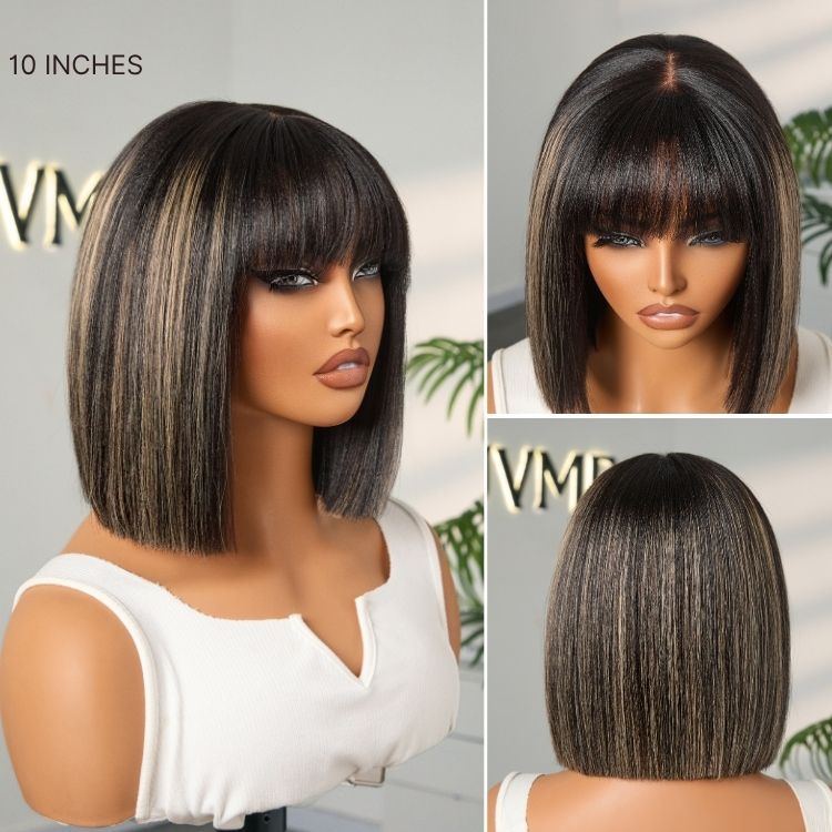 2 For $159.9 | 12 Inches Water Wave Minimalist Lace Curly Wig +10 Inches Blonde Highlight Yaki Straight Minimalist Lace Bob No Code Needed