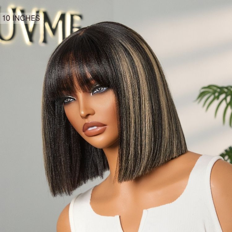 2 For $159.9 | 12 Inches Water Wave Minimalist Lace Curly Wig +10 Inches Blonde Highlight Yaki Straight Minimalist Lace Bob No Code Needed