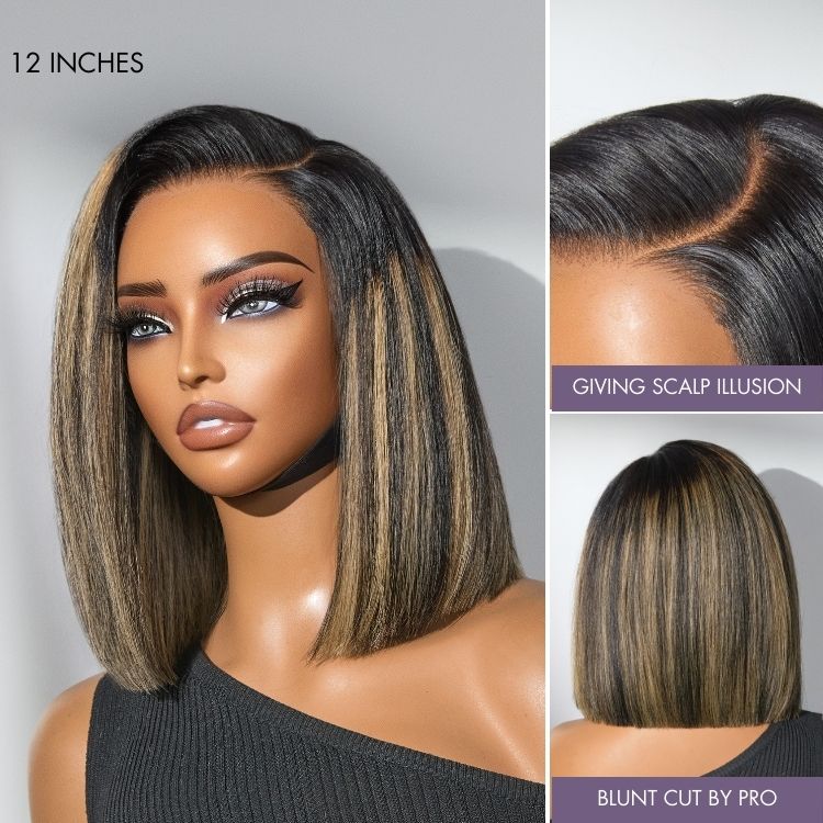 2 For $169.9 | 12 Inches Blonde Highlight Glueless Minimalist HD Lace Bob + 14 Inches Flip Ends Glueless 13x4 Frontal Lace Bob Cut Wig No Code Needed