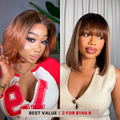 2 For $149.9 | 12 Inches Honey Blonde Highlight Yaki Bob with Bangs+ 8 Inches Boss Vibe Short Pixie Cut Minimalist Lace Wig No Code Needed