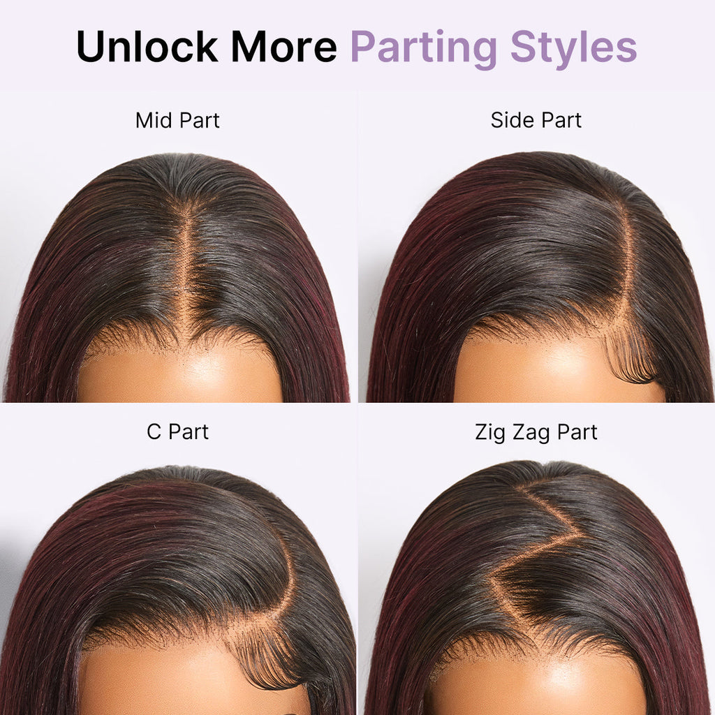 180% Density Rich Dark Plum Bone Straight with Baby Hair PartingMax Glueless 7x6 Closure HD Lace Wig Pre-Cut Lace