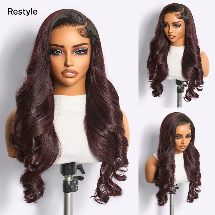 180% Density Rich Dark Plum Bone Straight with Baby Hair PartingMax Glueless 7x6 Closure HD Lace Wig Pre-Cut Lace