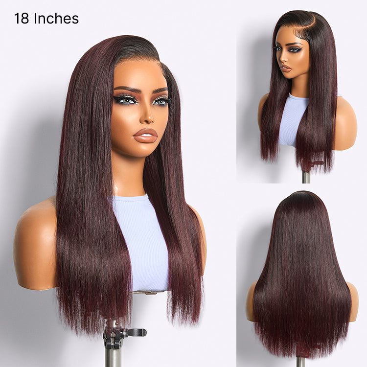 180% Density Rich Dark Plum Bone Straight with Baby Hair PartingMax Glueless 7x6 Closure HD Lace Wig Pre-Cut Lace