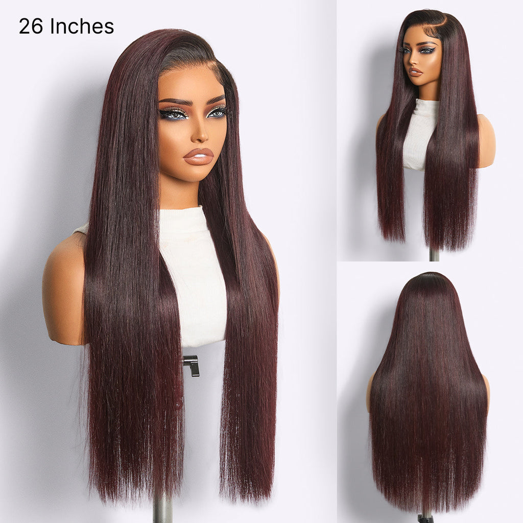 180% Density Rich Dark Plum Bone Straight with Baby Hair PartingMax Glueless 7x6 Closure HD Lace Wig Pre-Cut Lace