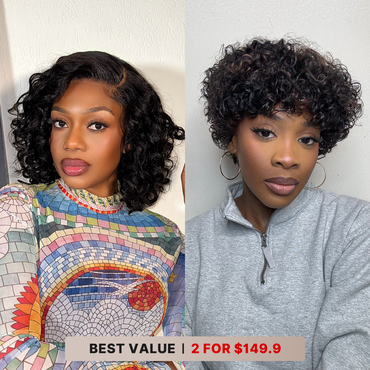 2 For $149.9 | 10 Inches Loose Wave Glueless Minimalist HD Lace Wig+ 6 Inches Brown Highlight Bouncy Curls Wig No Code Needed