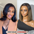 2 For $169.9 | 12 Inches Blonde Highlight Glueless Minimalist HD Lace Bob + 14 Inches Flip Ends Glueless 13x4 Frontal Lace Bob Cut Wig No Code Needed
